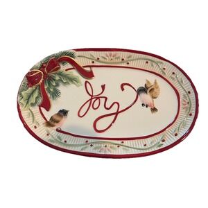 Fitz & Floyd Santa's Forest Friends Joy Tray Oval Holly Birds 6x9 Holiday